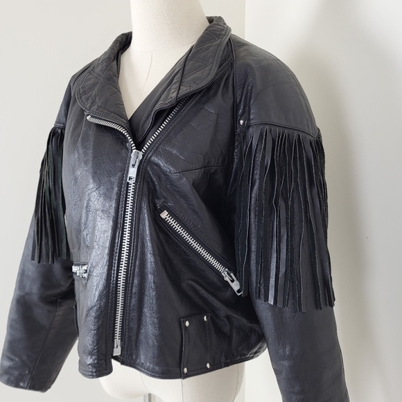 Vintage genuine leather motorcycle jacket iconic authentic 80s 90s fringe - Picture 4 of 16